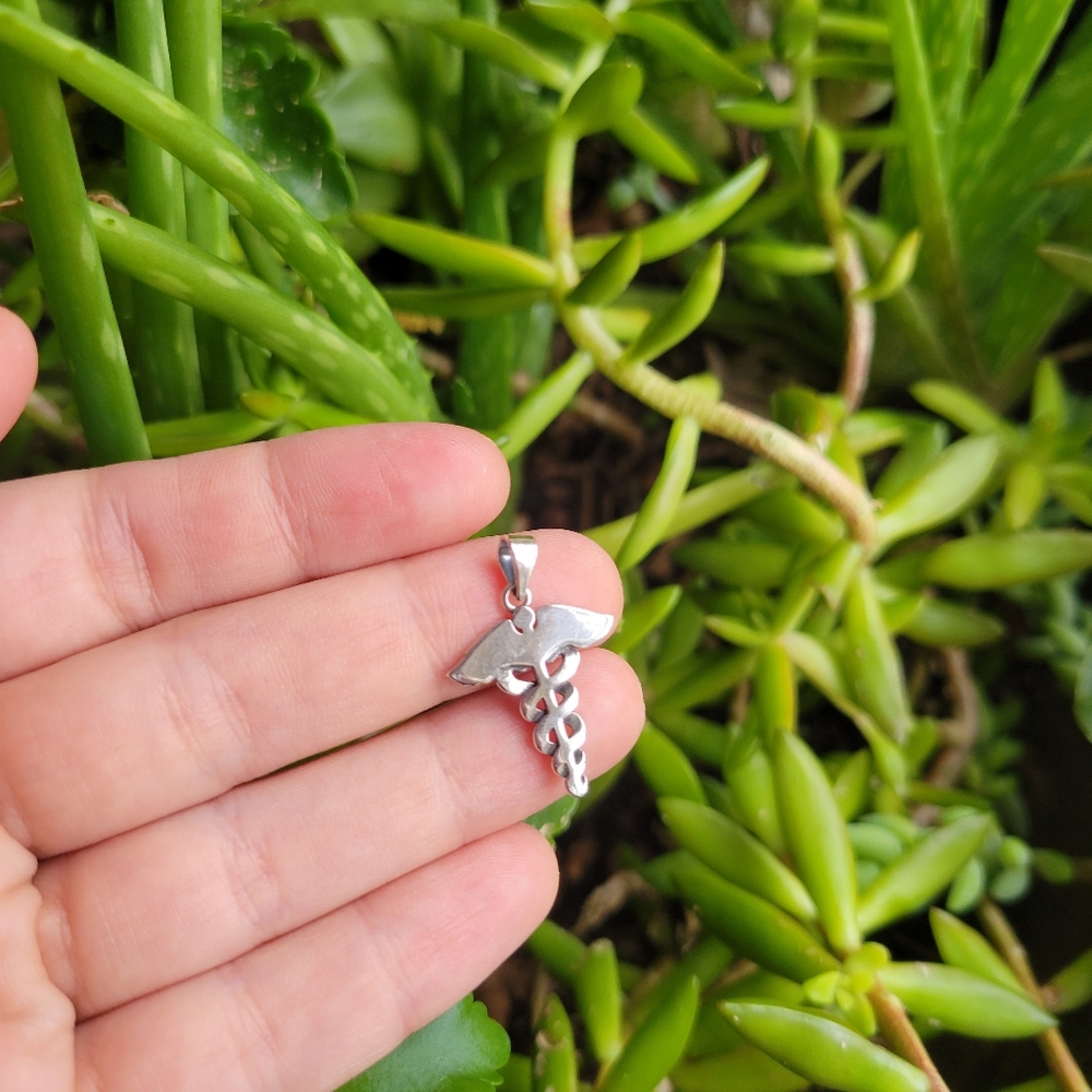 New Solid 925 Sterling Silver Simple Caduceus Sta… - image 6